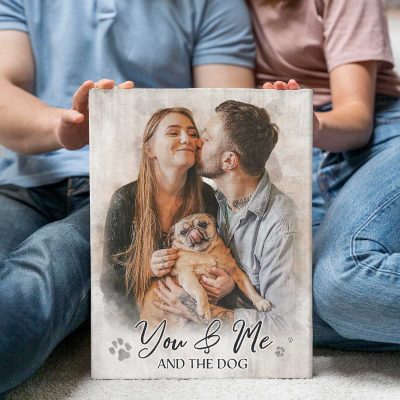 Couple with Dog Portrait Canvas, Dog Family Photo To Painting Art, Pet and Owner Gift, Dog Mum and Dad Gifts, Valentines Day Gift From Dog