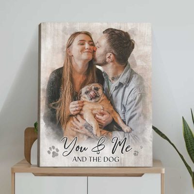 Couple with Dog Portrait Canvas, Dog Family Photo To Painting Art, Pet and Owner Gift, Dog Mum and Dad Gifts, Valentines Day Gift From Dog