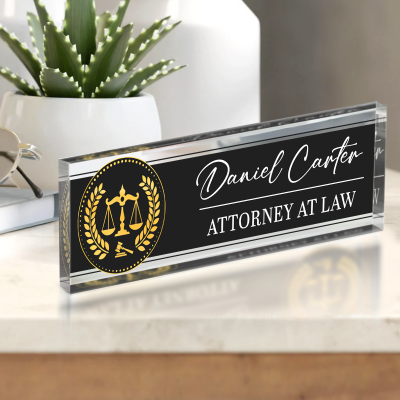 Personalized lawyer desk name plate with custom attorney name – lawyer appreciation, bar exam pass, and law school graduation gift.