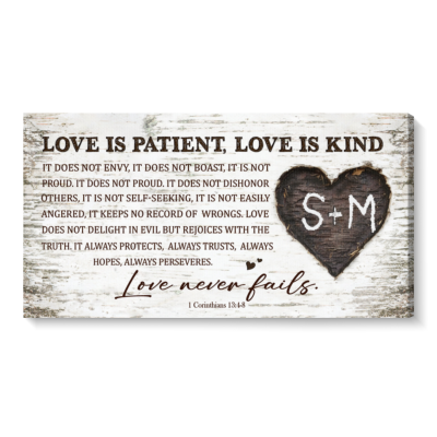 Love Is Patient Love Is Kind Wall Art, Personalized Couple Wall Hanging Above Bed, Vintage Wedding Anniversary Gift, Gifts For Newlyweds
