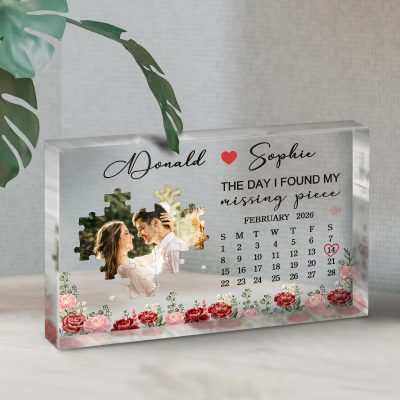 Personalized Photo and Calendar Anniversary Plaque, The Day I Found My Missing Piece Acrylic Desk Plaque, Customised Valentine Gifts
