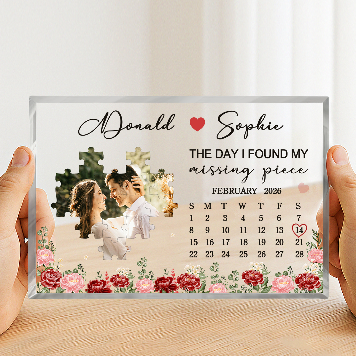 Personalized Photo and Calendar Anniversary Plaque, The Day I Found My Missing Piece Acrylic Desk Plaque, Customised Valentine Gifts