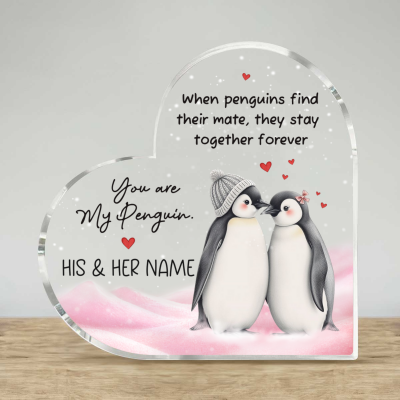 You Are My Penguin Heart Acrylic Block, Personalised Valentines Day Gifts For Her, Penguin Couple Romantic Gifts, Gift for Girlfriend