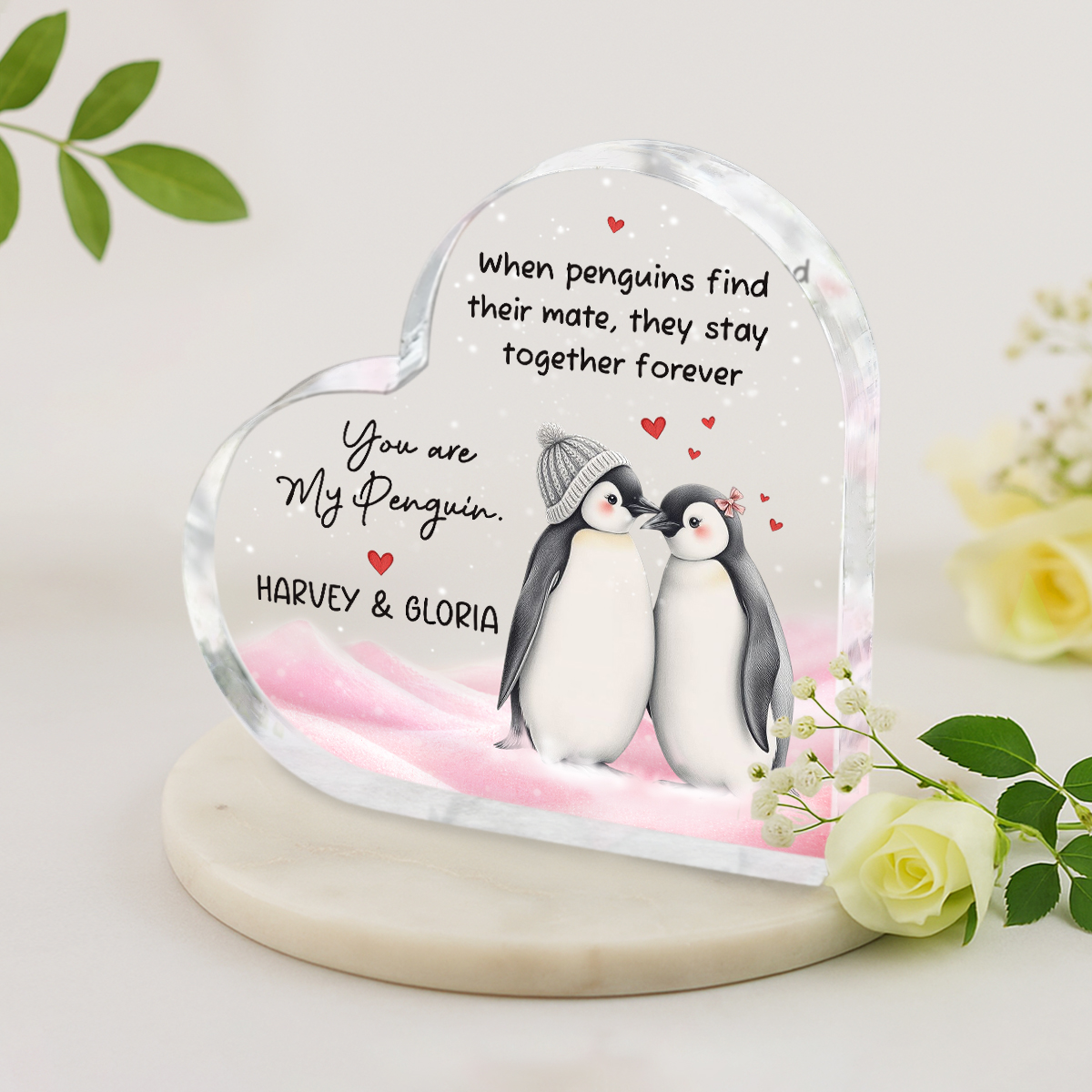 Personalised Valentines Day Gifts For Her, You Are My Penguin Heart Acrylic Block, Penguin Couple Romantic Gifts, Gift for Girlfriend