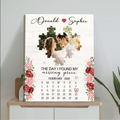 Custom Couple Puzzle Photo Calendar Canvas, Engagement Wedding Gift, Personalized Anniversary Wall Decor, Missing Piece Art