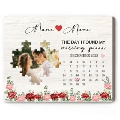 You Are My Missing Piece Canvas, Personalized Couple Photo Puzzle, Valentine Gift for Him Her, Romantic Wall Art