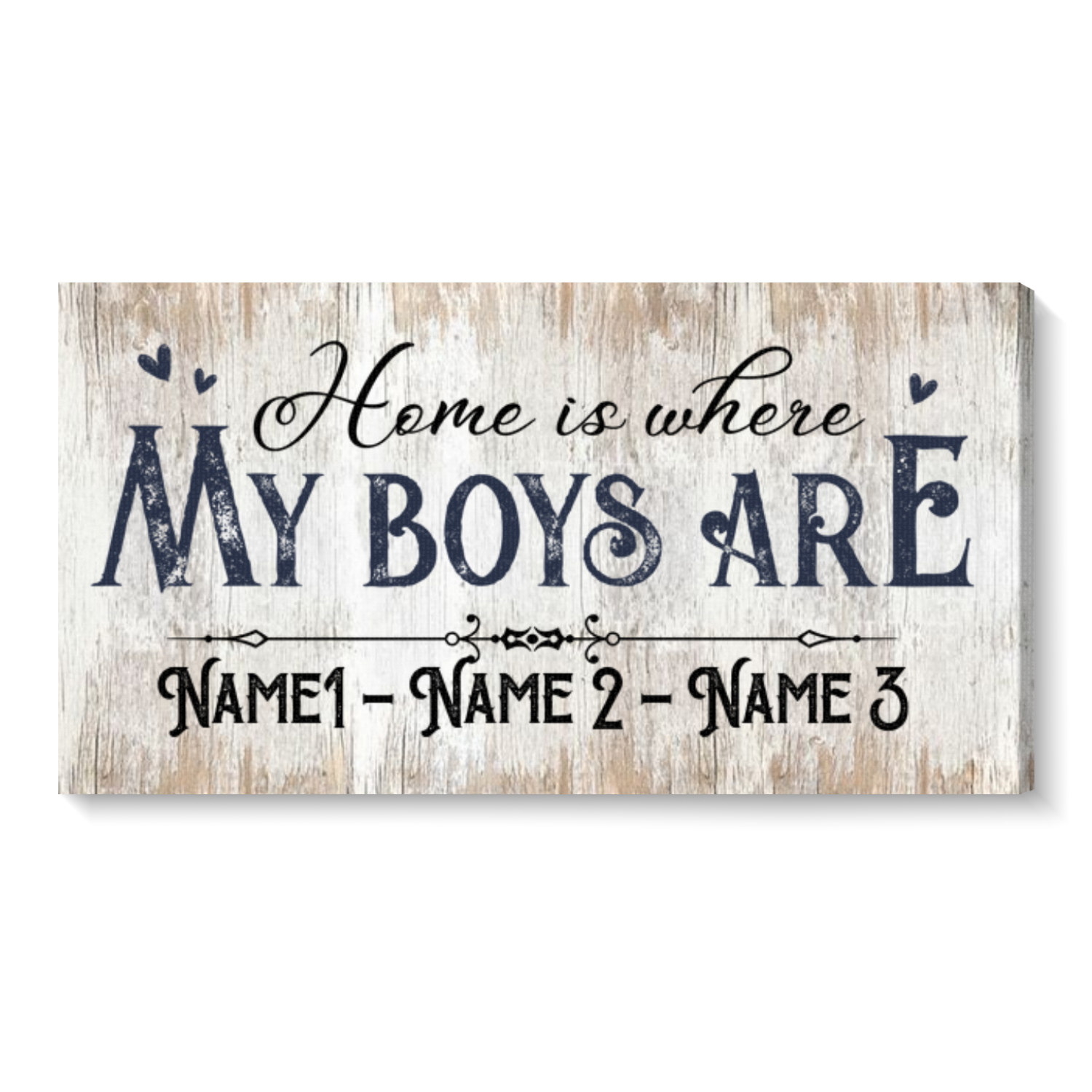 Home Is Where My Boys Are Custom Name Sign, Personalized Family Premium Canvas With Kids Name, Wall Hangings For Living Room