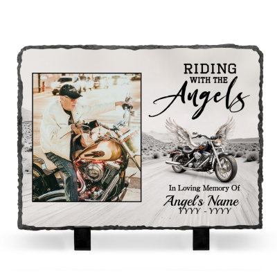 Riding with the Angels Motorcycle Memorial Plaques With Photo, Motorcycle Memorial Gift for Biker, Motorcycle Keepsake, Loss Of Loved One