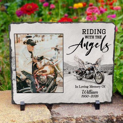 Riding with the Angels Motorcycle Memorial Plaques With Photo, Motorcycle Memorial Gift for Biker, Motorcycle Keepsake, Loss Of Loved One