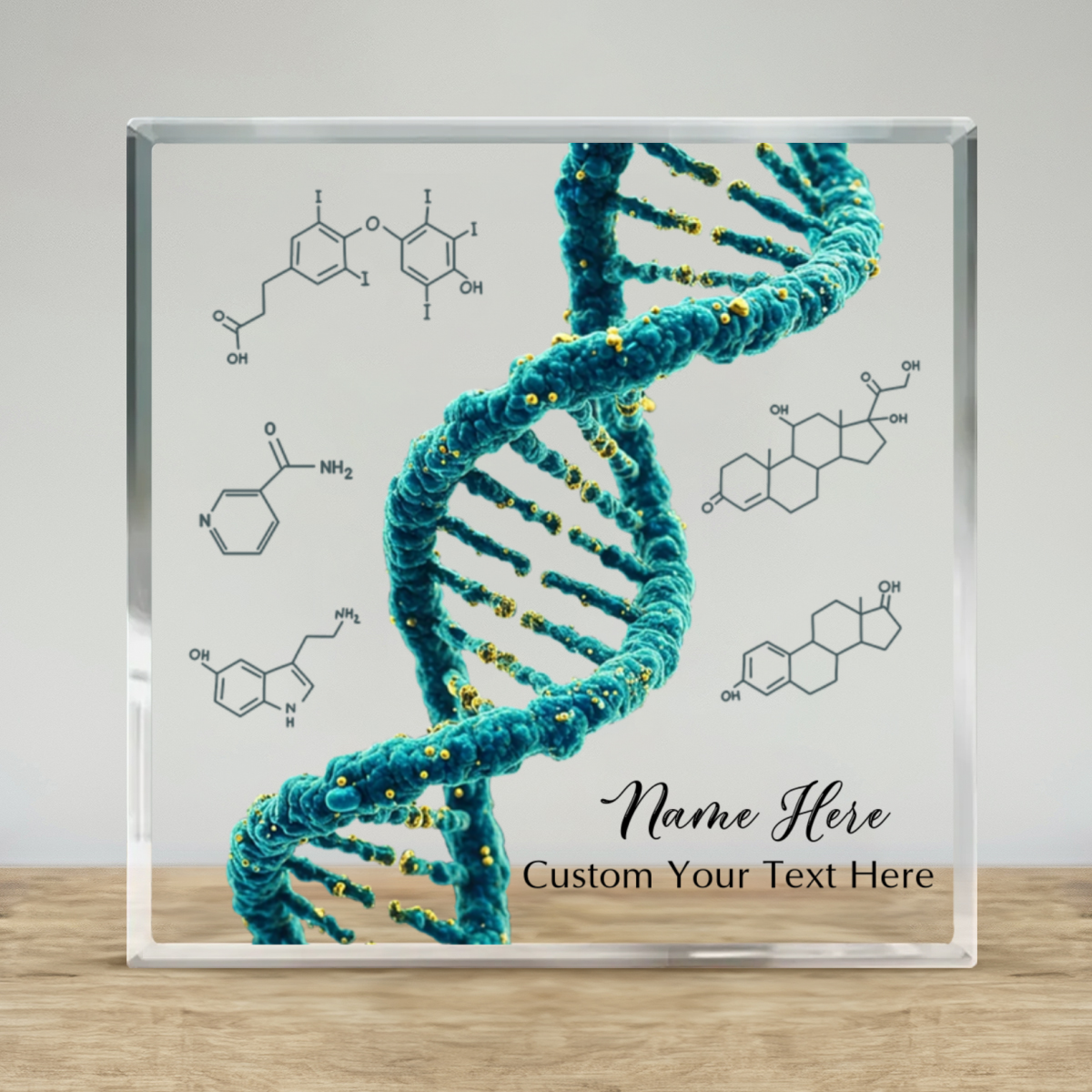 Personalized DNA acrylic plaque with custom name – biology science gift for doctors, physicians, and STEM professionals.