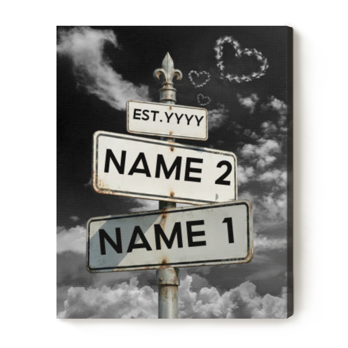 Personalized street sign canvas art with custom couple names and date – Valentine’s, wedding, or anniversary home décor keepsake.