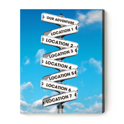Custom favourite places wall art with personalized travel destinations signpost – travel lovers and couples gift.