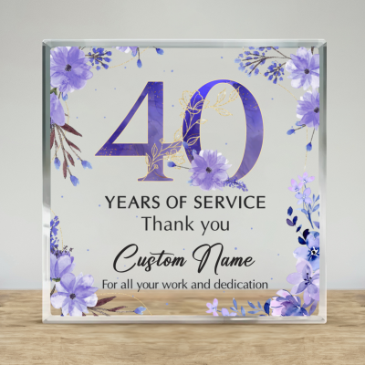 Custom Name Retirement Acrylic Plaque - Retirement Gift, 40 years of service employee appreciation gift, elegant floral design.