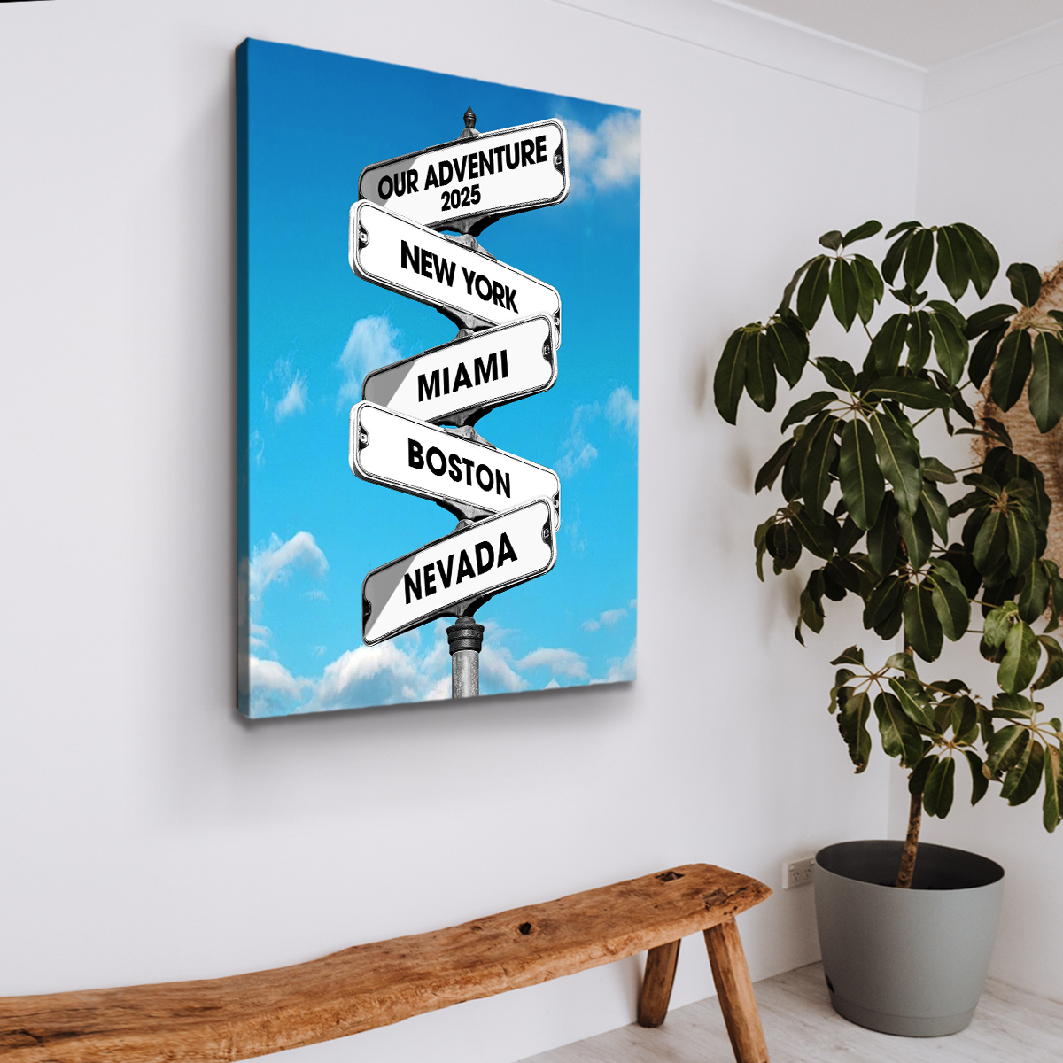 Custom favourite places wall art with personalized travel destinations signpost – travel lovers and couples gift.
