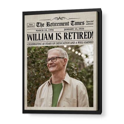 Newspaper Retirement Photo Canvas - Personalized Retirement Gift with custom photo, name and retirement date, unique retirement gift for men or women, vintage newspaper style wall art.