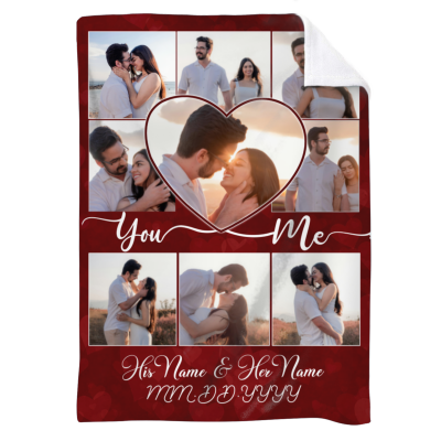 You And Me Personalized Photo Collage Blankets, Custom Blankets With Pictures for Couple, Anniversary Gift, Guy Valentines Day Gifts