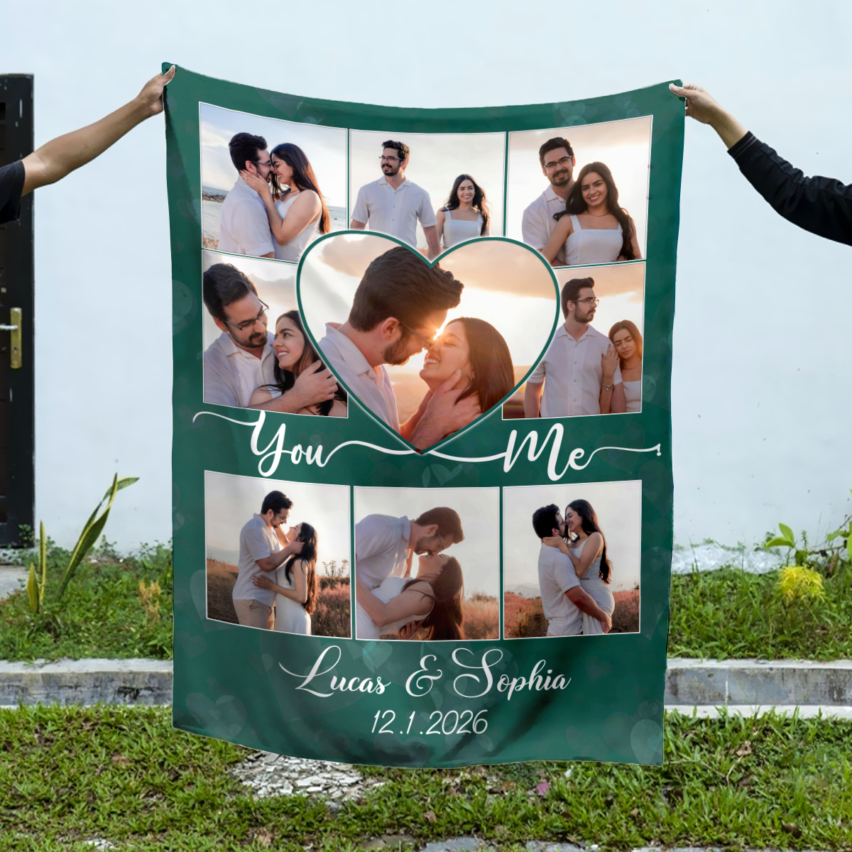 You And Me Personalized Photo Collage Blankets, Custom Blankets With Pictures for Couple, Anniversary Gift, Guy Valentines Day Gifts