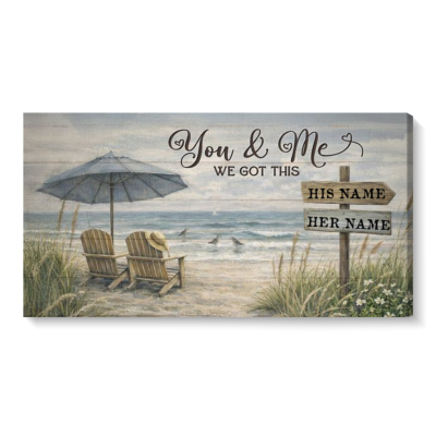 You And Me Beach Sign With Couple Names, Personalized Couple Coastal Large Canvas, Wedding Anniversary Gift, Unique Valentines Day Gifts