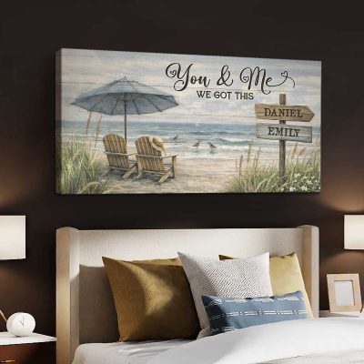 You And Me Beach Sign With Couple Names, Personalized Couple Coastal Large Canvas, Wedding Anniversary Gift, Unique Valentines Day Gifts