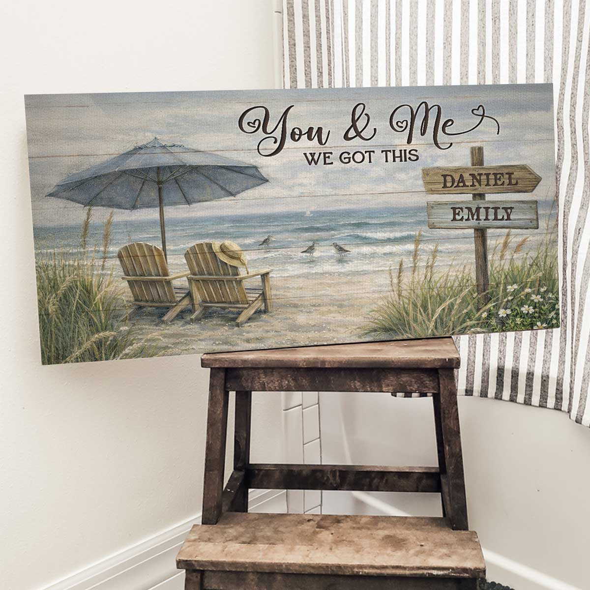 You And Me Beach Sign With Couple Names, Personalized Couple Coastal Large Canvas, Wedding Anniversary Gift, Unique Valentines Day Gifts