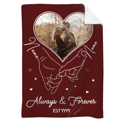 Personalized Couples Anniversary Blanket, Couple Holding Hands Blanket With Custom Photo, Engagement Gifts, Gifts For st Valentines Day