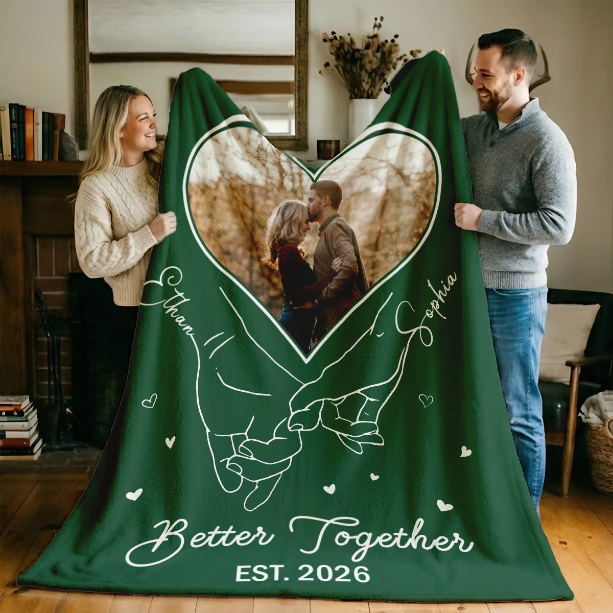 Personalized Couples Anniversary Blanket, Couple Holding Hands Blanket With Custom Photo, Engagement Gifts, Gifts For st Valentines Day