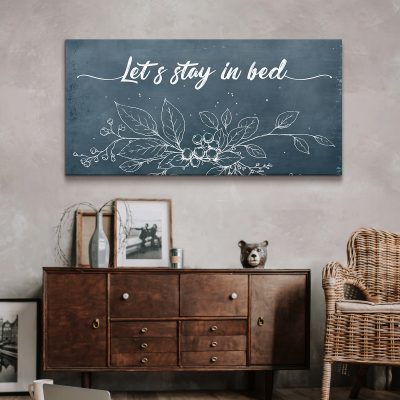 Let's Stay In Bed Premium Canvas, Vintage Panoramic Botanical Bedroom Canvas, Single Bedroom Sign, Bedroom Wall Decor Art