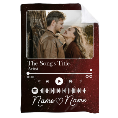 Personalized Music Blanket with Your Photo And Song – Perfect Valentine's Gift for Couples, Custom Couple Music Fleece Blanket, Gift For Her, Him