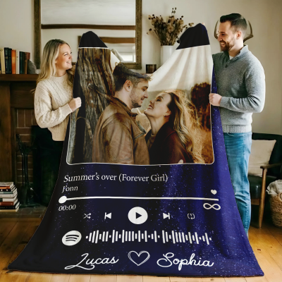 Personalized Music Blanket with Your Photo And Song – Perfect Valentine's Gift for Couples, Custom Couple Music Fleece Blanket, Gift For Her, Him