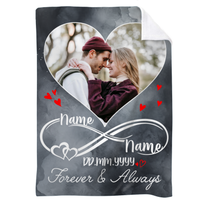Custom Infinity Love Couple Blanket With Picture And Name, Blanket Wedding Gift, Anniversary Gift Personalized Blanket For Couple, Valentine Gift For Her
