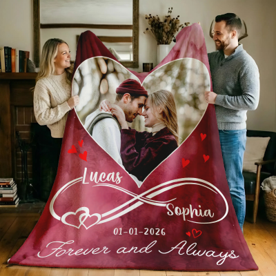 Custom Infinity Love Couple Blanket With Picture And Name, Blanket Wedding Gift, Anniversary Gift Personalized Blanket For Couple, Valentine Gift For Her