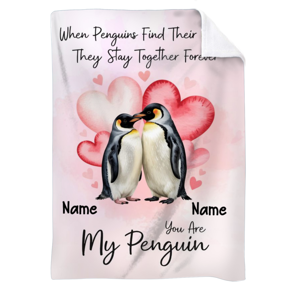 Personalized Valentine Couple Penguin Blanket, Romantic I Love You Gift, Valentine Gift for Him, Anniversary Gift For Her Wife Husband