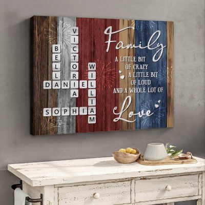 Custom Patriotic Crossword Puzzle Family Name Canvas, Personalized 4th of July Family Wall Art, Unique American Family Gift