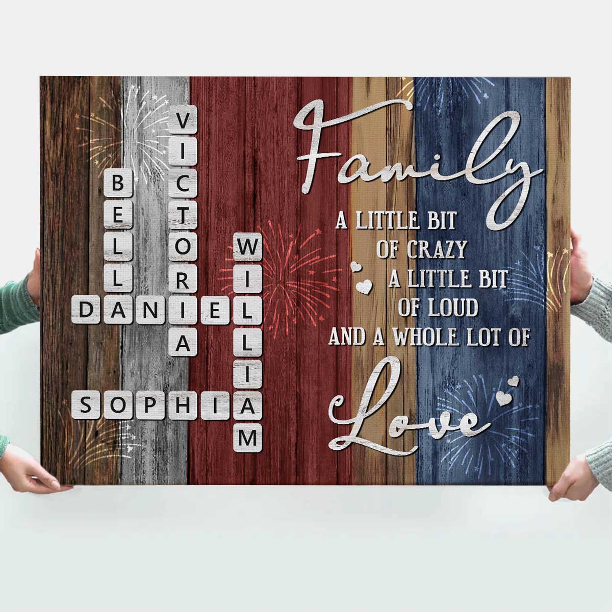 Custom Patriotic Crossword Puzzle Family Name Canvas, Personalized 4th of July Family Wall Art, Unique American Family Gift