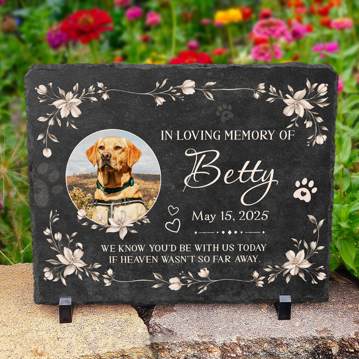 Personalized Pet Photo Rock Slate, Pet Memorial Stone Slate, Engraved Headstone for Dogs, Pet Tombstone
