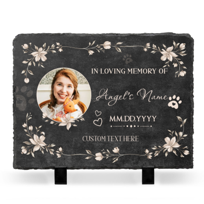 Personalized Memorial Photo Rock Slate, Custom Engraved Memorial Plaque, In Loving Memory Gifts, Grave Marker Keepsake