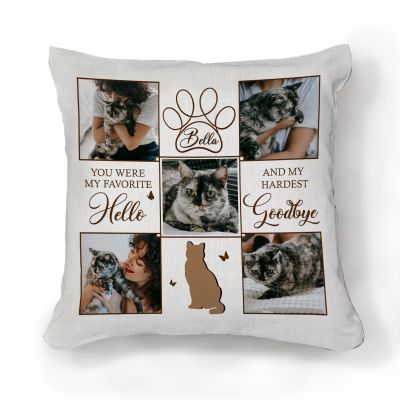 Personalized Cat Memorial Photo Collage Pillow - Pet Memorial Gift with multiple cat photos, custom pet name and date, remembrance pillow for cat loss and pet memorial gift.