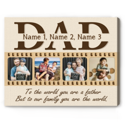 Custom Dad Photo Canvas with Kids Name - Father's Day Gift with kids names and family photos, personalized Father’s Day gift, family photo canvas print for dad from children.