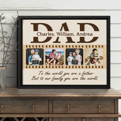 Custom Dad Photo Canvas with Kids Name - Father's Day Gift with kids names and family photos, personalized Father’s Day gift, family photo canvas print for dad from children.
