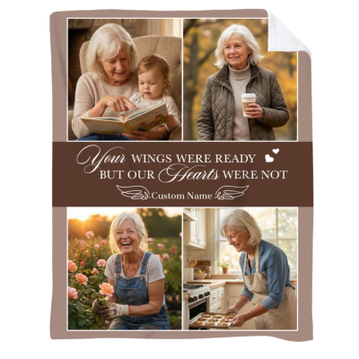 Personalized Memorial Blanket With Photo - Gift Of Sympathy with family photos and custom name, sympathy gift for loss of mom or dad, remembrance keepsake blanket.