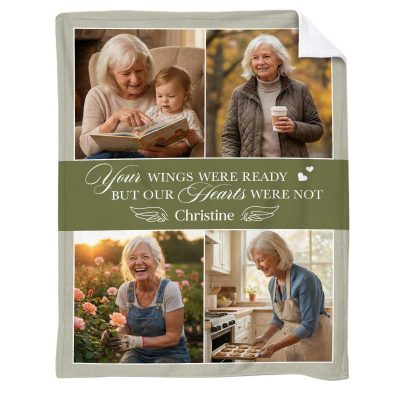 Personalized Memorial Blanket With Photo - Gift Of Sympathy with family photos and custom name, sympathy gift for loss of mom or dad, remembrance keepsake blanket.