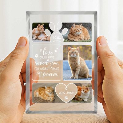 Custom Cat Memorial Photo Collage Plaque - Pet Loss Gift with multiple cat photos, personalized pet name and dates, pet loss keepsake gift for cat lovers.