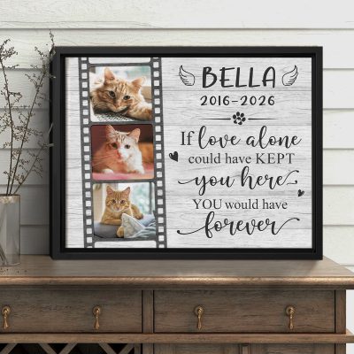 Personalized Cat Memorial Photo Canvas - Cat Sympathy Gift with filmstrip design, custom pet name and dates, sympathy gift for cat loss and pet remembrance wall art.