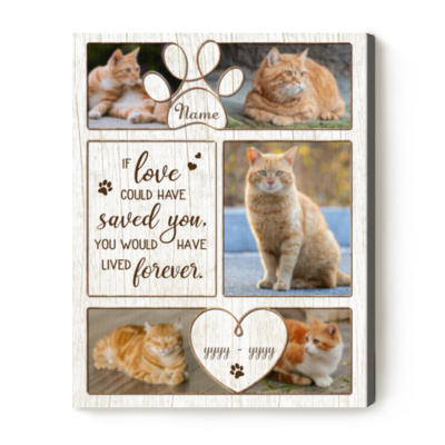 Custom Cat Memorial Canvas With Photo - Gift For Pet Loss with multiple photos, personalized pet name and dates, bereavement gift for cat loss, sympathy pet memorial wall art for cat lovers.