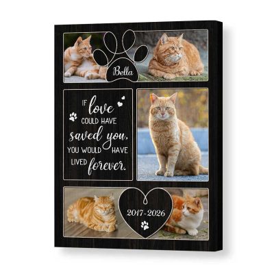 Custom Cat Memorial Canvas With Photo - Gift For Pet Loss with multiple photos, personalized pet name and dates, bereavement gift for cat loss, sympathy pet memorial wall art for cat lovers.