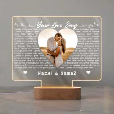 Personalized Song Lyrics Led Night Light, Custom Couple Song Plaque, Valentine’s Gift For Her, Anniversary Gift For Wife, Music Lover Gift