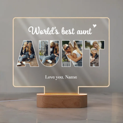 Custom Photo LED Night Light for Aunt, Unique Gift for Aunt from Kids, Personalized Auntie Keepsake Gift from Niece Nephew