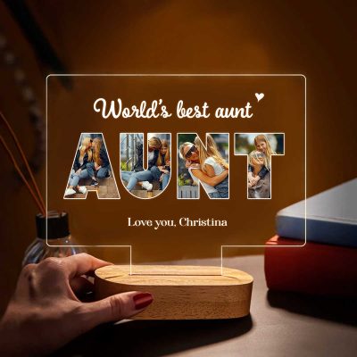 Custom Photo LED Night Light for Aunt, Unique Gift for Aunt from Kids, Personalized Auntie Keepsake Gift from Niece Nephew