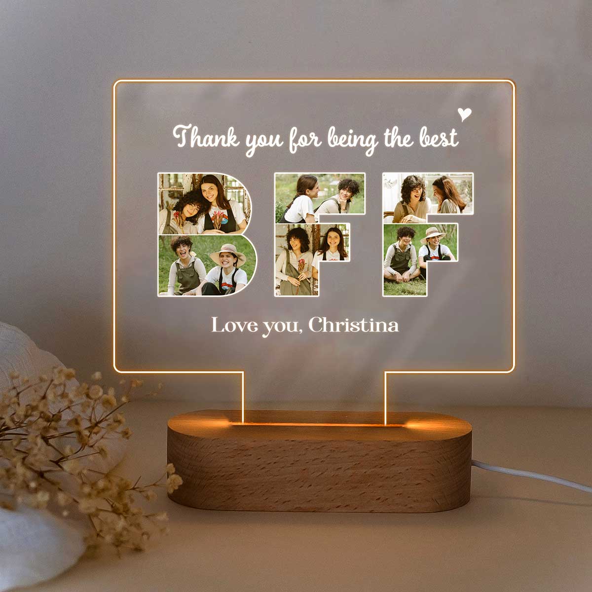 Custom Photo LED Night Light for BFF, Personalized Best Friend Lamp, Unique Friendship Gift