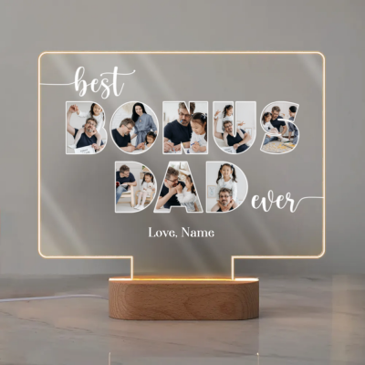 Personalized Bonus Dad Photo LED Night Light, Custom Stepdad Gift, Photo Keepsake for StepFather